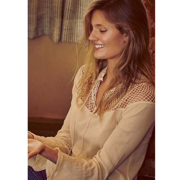 Free People Tops - Free People On The Island Lace Crochet Floral Boho Oversized Long Sleeve Shirt